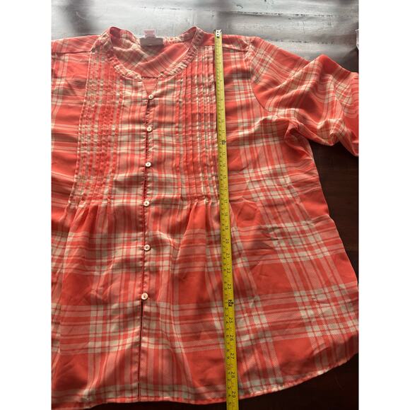Serengeti Coral & Ivory Plaid Button-Front Blouse 2X - Picture 8 of 8